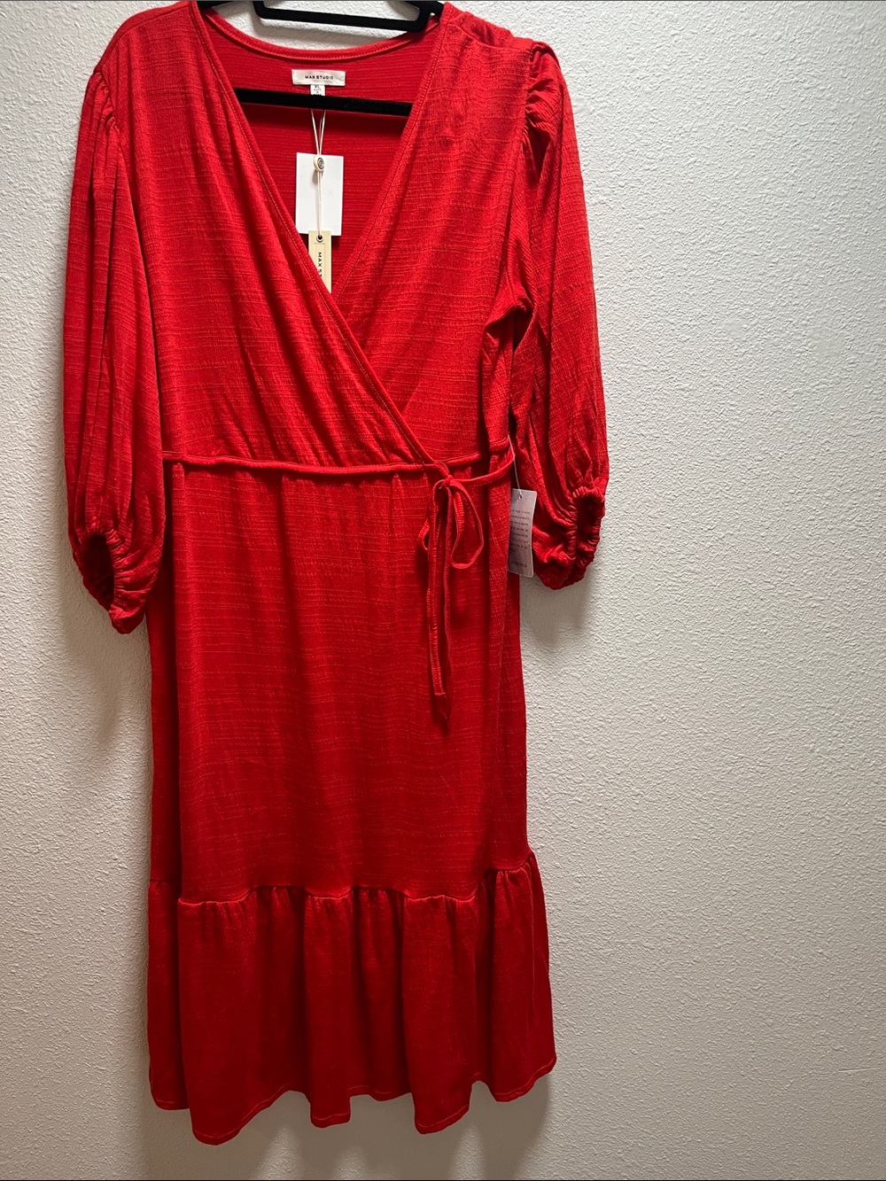 Max Studio Red Wrap-Style Midi Dress
